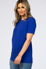 Royal Blue Crew Neck Short Sleeve Top