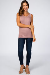 Mauve Ribbed Sleeveless Top