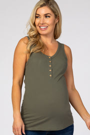 Olive Ribbed Sleeveless Maternity Top