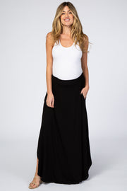 Black Rounded Hem Maternity Maxi Skirt