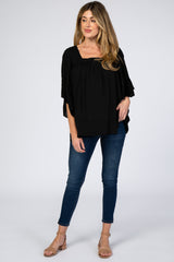 Black Embroidered Lace Detail Maternity Blouse