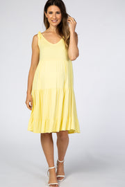 Yellow Tiered Tie Sleeve Maternity Dress