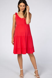 Coral Tiered Tie Sleeve Maternity Dress