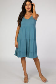 Blue Tiered Tie Sleeve Dress