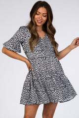 Black Animal Print Ruffle Sleeve Maternity Dress