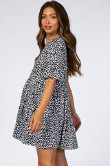 Black Animal Print Ruffle Sleeve Maternity Dress