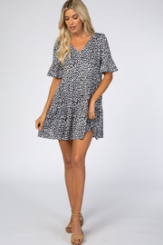 Black Animal Print Ruffle Sleeve Dress