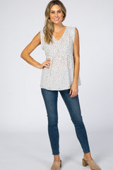 White Animal Print Peplum Blouse