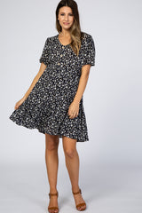 Navy Blue Floral Button Front Maternity Dress