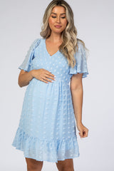 Light Blue Swiss Dot Smocked Maternity Dress