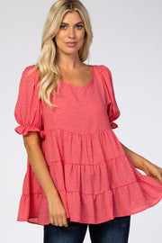 Pink Chiffon Dotted Tiered Bubble Sleeve Top