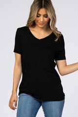 Black V-Neck Cuff Sleeve Maternity Top