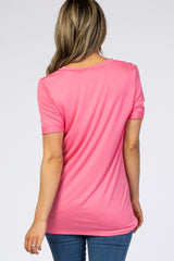 Pink V-Neck Cuff Sleeve Top