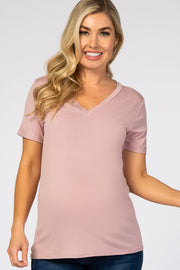 Mauve V-Neck Cuff Sleeve Maternity Top