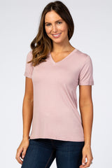 Mauve V-Neck Cuff Sleeve Top