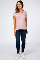 Mauve V-Neck Cuff Sleeve Top