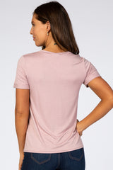 Mauve V-Neck Cuff Sleeve Top