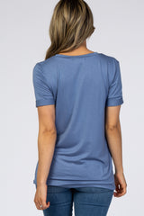 Dusty Blue V-Neck Cuff Sleeve Top