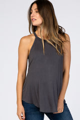 Charcoal Rounded Halter Neck Maternity Top