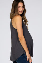 Charcoal Rounded Halter Neck Maternity Top