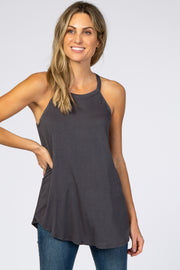 Charcoal Rounded Halter Neck Top