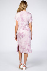 Lavender Tie Dye Short Sleeve Maternity Midi Dress