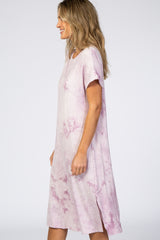 Lavender Tie Dye Short Sleeve Midi Dress