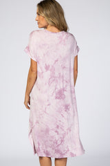 Lavender Tie Dye Short Sleeve Midi Dress