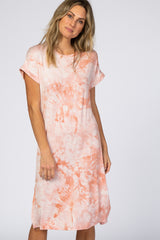 Peach Tie Dye Short Sleeve Midi Dress