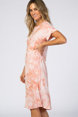 Peach Tie Dye Short Sleeve Midi Dress