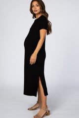 Black Side Slit Maternity Midi Dress