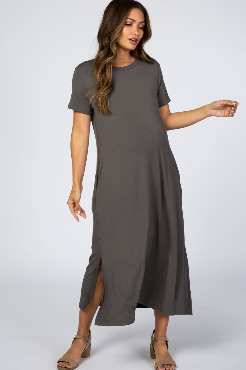 Charcoal Side Slit Maternity Midi Dress – PinkBlush