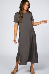 Charcoal Side Slit Maternity Midi Dress