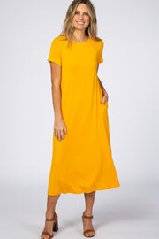 Yellow Side Slit Midi Dress