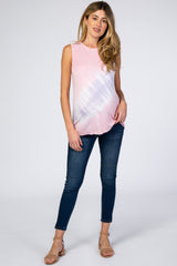 Pink Tie Dye Sleeveless Maternity Top