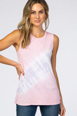 Pink Tie Dye Sleeveless Maternity Top