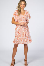 Coral Floral Smocked Ruffle Dress