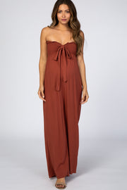 Rust Sleeveless Wide Leg Maternity Jumpsuit