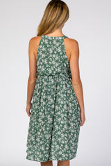 Green Floral Ruffle Waist Halter Maternity Dress