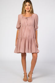 Mauve Chiffon Swiss Dot Tiered Maternity Dress