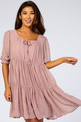 Mauve Chiffon Swiss Dot Tiered Dress