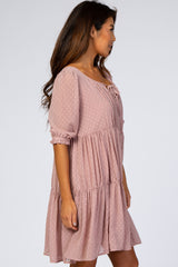 Mauve Chiffon Swiss Dot Tiered Dress