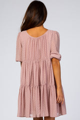 Mauve Chiffon Swiss Dot Tiered Dress