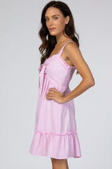 Pink Checkered Sweetheart Neck Front Tie Dress