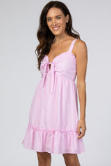 Pink Checkered Sweetheart Neck Front Tie Dress