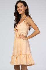 Orange Checkered Sweetheart Neck Front Tie Dress