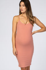 Peach Ribbed Cami Maternity Mini Dress