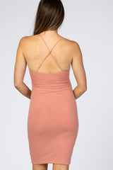 Peach Ribbed Cami Maternity Mini Dress