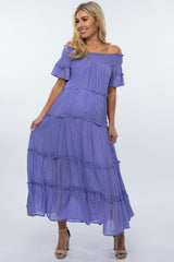 Lavender Off Shoulder Tiered Maternity Maxi Dress