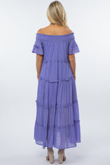 Lavender Off Shoulder Tiered Maternity Maxi Dress